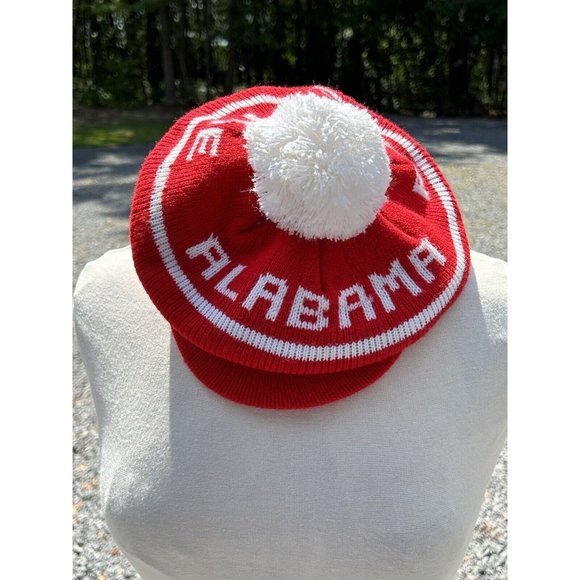 Accessories Vintage Newsboy Knit Hat Alabama Roll Tide Pom Pom Golf